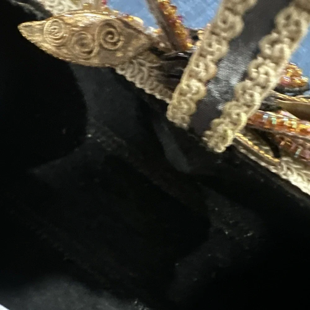 Mary Frances Beaded Handbag Purse, Jewels, Feathers, Floral Brown Hard Case